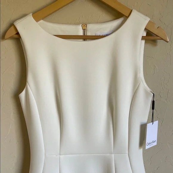 New! Calvin Klein Women's 4 Scuba Fit & Flare A Line Sleeveless White Dress - Picture 2 of 10